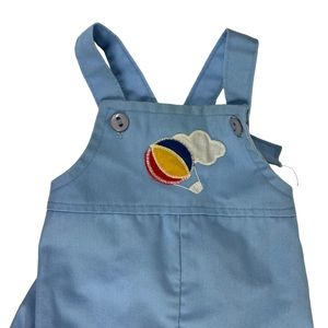 Vintage Hot Air Balloon Cloud Button Strap Permanent Press Blue Overall Shorts